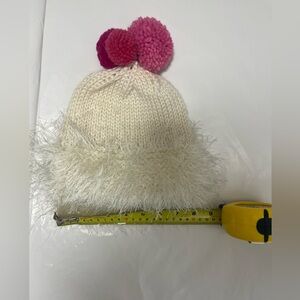 Cozy Handmade Toddler Girl White Knit Hat with Pink Pom